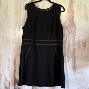 Karl Lagerfeld Sleeveless Sheath Black Dress Faux Leather Accents Size 16